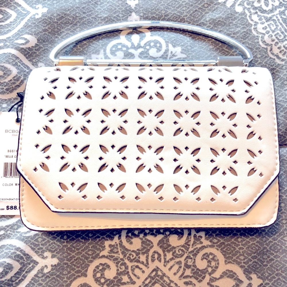 BCBGeneration- White “Belle” Clutch w/Chain Strap